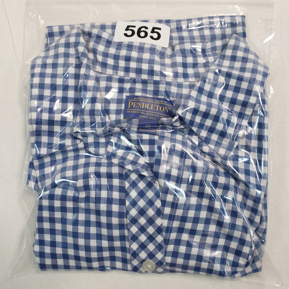 Pendleton Blue White Gingham Check Button Down Sh… - image 8
